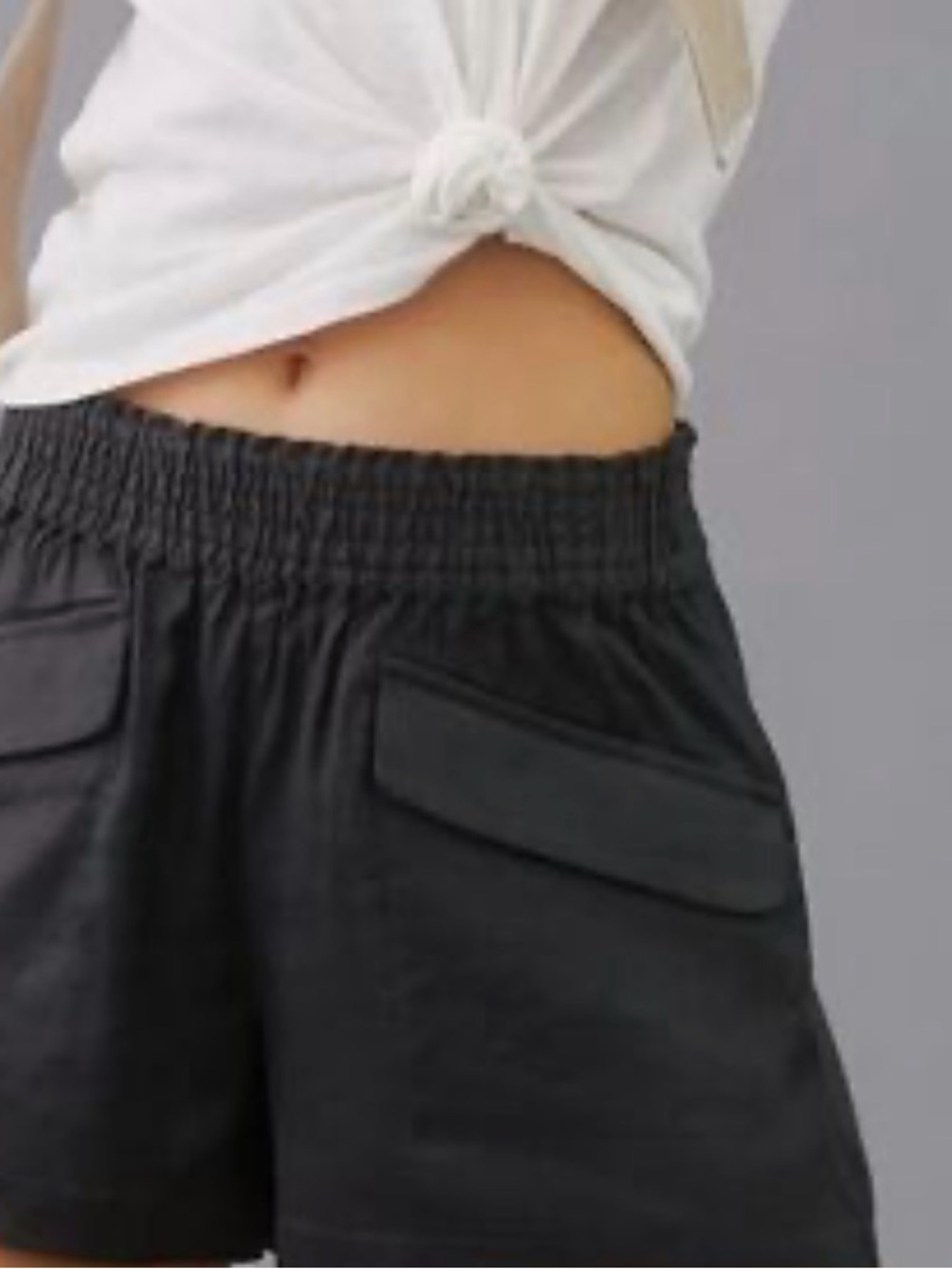 Anthropologie Black Elastic-Waist Cargo Shorts